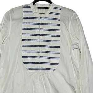 Polo Ralph Lauren Women's White Striped Bib Front Long Sleeve Cotton Shirt 14‎